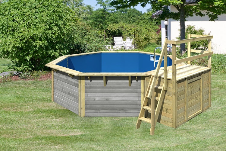 Karibu Pool Modell X2 470 x 470 cm mit Terrasse - kesseldruckimprägniert mit Metallecken