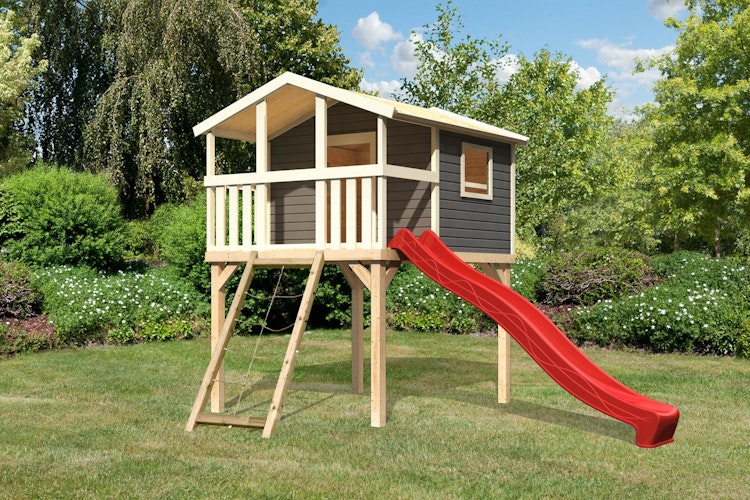 Akubi Kinderspielhaus Kinderspielgerät Benjamin inkl. Wellenrutsche und Netzrampe (Set B)