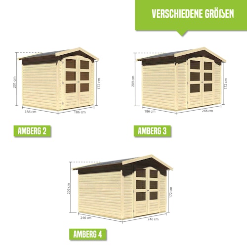 Karibu Woodfeeling Gartenhaus Amberg 2/3/4/5 naturbelassen - 19 mm