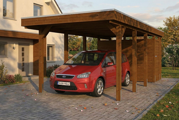 Skan Holz Carport Friesland 320x708 cm mit Abstellraum Set B