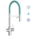 Vorschaubild 5 Wege Wasserhahn Küchenarmatur, Edelstahl Massiv mit 360° schwenkbarem Auslauf, abnehmbare 2 strahl Handbrause, Gebürstet / Türkis