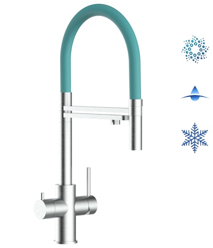 5 Wege Wasserhahn Küchenarmatur, Edelstahl Massiv mit 360° schwenkbarem Auslauf, abnehmbare 2 strahl Handbrause, Gebürstet / Türkis