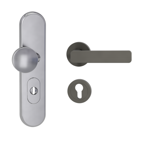 Griffwerk TITANO Kombi SB_882 ES1 (S2) -Edelstahl matt Kombi-Schutzbeschlag -Knopf/Drücker -mit Griff DESM MINIMAL MODERN -KGR -rund-R -ZA,72mm-TS 38-50