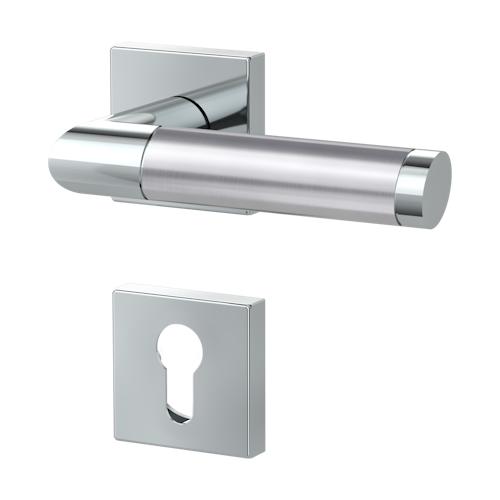 Griffwerk CHRISTINA QUATTRO Klipptechnik -Edelstahl poliert/matt  Rosettengarnitur eckig -Klippt. -PZ -TS 40-45mm