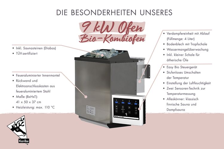 Karibu 9 kW Bio-Kombiofen Saunaofen anthrazit inkl. Steuergerät EASY schwarz - Sparset