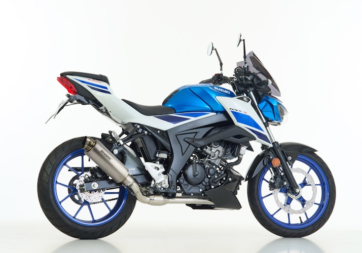 SHARK KOMPLETTANLAGE Titan silber SRC 4 für SUZUKI GSX-R 125,GSX-S 125 EURO4  