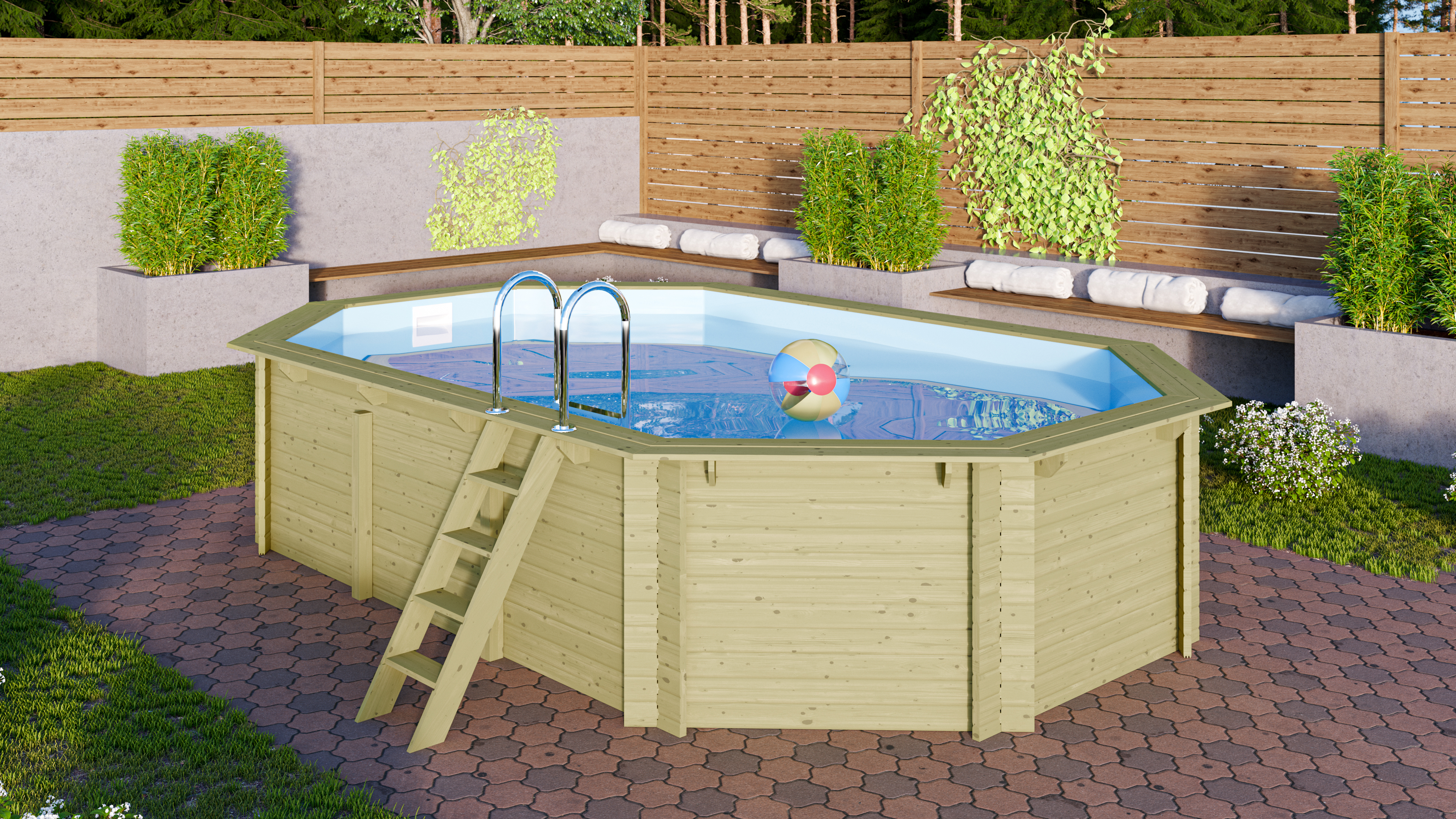 Karibu Pool Modell 4 Classic A/B/C/D 610 x 400 cm - kesseldruckimprägniert inkl. gratis Sandfilteranlage & Pool-Starterset (Gesamtwert 468,99€)
