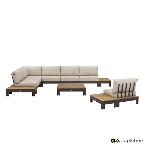 Apple Bee Lounge Mittelmodul STICKS AND MORE, Aluminium Taupe / Teak Coastal / Kissen BEE WETT (100 % Polypropylen) Natural OAK