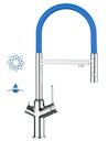 Vorschaubild 4 Wege Wasserhahn Küchenarmatur, BOD, mit 360° schwenkbarem Auslauf, abnehmbare 2 strahl Handbrause, Verchromt / Blau