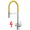 Vorschaubild NIEDERDRUCK 3 Wege Wasserhahn Küchenarmatur, FL, mit 360° schwenkbarem Auslauf, abnehmbare 2 strahl Handbrause, Verchromt / Gelb
