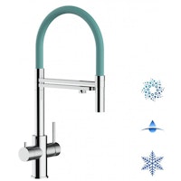 5 Wege Wasserhahn Küchenarmatur, Edelstahl Massiv mit 360° schwenkbarem Auslauf, abnehmbare 2 strahl Handbrause, Hochglanz / Türkis