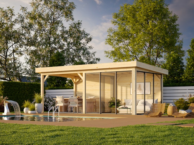 Palmako Gartenhaus Connect Lenna 16,6 m² Set 706 Slide Plus mit Isolierglas-Schiebetüren - 28 mm