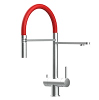 Kurzversion 45CM - 3 Wege Wasserhahn Küchenarmatur, Edelstahl Massiv mit 360° schwenkbarem Auslauf, abnehmbare 2 strahl Handbrause, Gebürstet / Rot