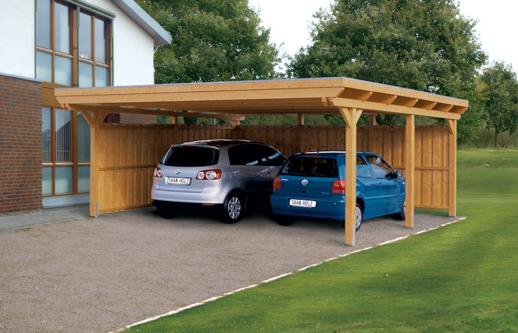 Skan Holz Emsland - Flachdach Doppelcarport aus Leimholz Breite 613 cm