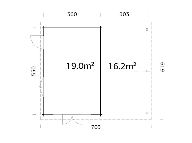 Palmako Gartenhaus Irene 19,0+16,2 m² - 44mm