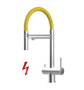 Vorschaubild Kurzversion 45CM - NIEDERDRUCK 3 Wege Wasserhahn Küchenarmatur, Edelstahl Massiv mit 360° schwenkbarem Auslauf, abnehmbare 2 strahl Handbrause, Gebürstet / Gelb