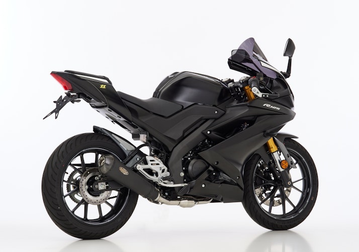SHARK KOMPLETTANLAGE Edelstahl beschichtet/Carbon schwarz-matt DSX-7 für YAMAHA MT-125,YZF-R125 EURO5  