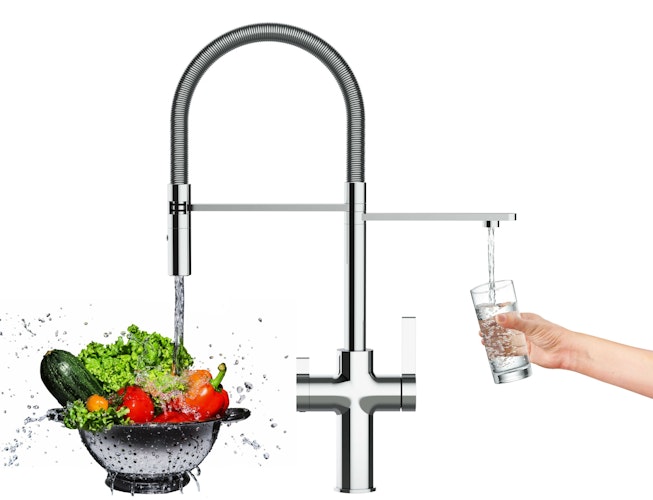 3 Wege Wasserhahn Küchenarmatur, FC, mit 360° schwenkbarem Auslauf, abnehmbare 2 strahl Handbrause, Verchromt