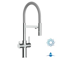 4 Wege Wasserhahn Küchenarmatur, FC, mit 360° schwenkbarem Auslauf, abnehmbare 2 strahl Handbrause, Verchromt / Grau