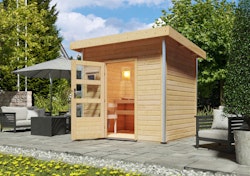 Karibu Gartensauna Pultdach Saunahaus Norge naturbelassen inkl. gratis Sauna-Zubehörset im Wert von 234,94 €