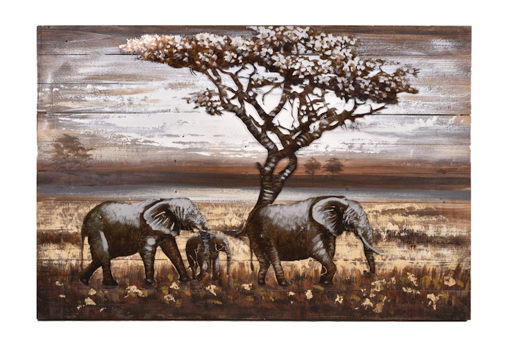 3D Metallbild Elefanten 120 x 80 cm, Holz / Stahlblech