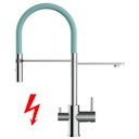 Vorschaubild NIEDERDRUCK 3 Wege Wasserhahn Küchenarmatur, FL, mit 360° schwenkbarem Auslauf, abnehmbare 2 strahl Handbrause, Verchromt / Türkis