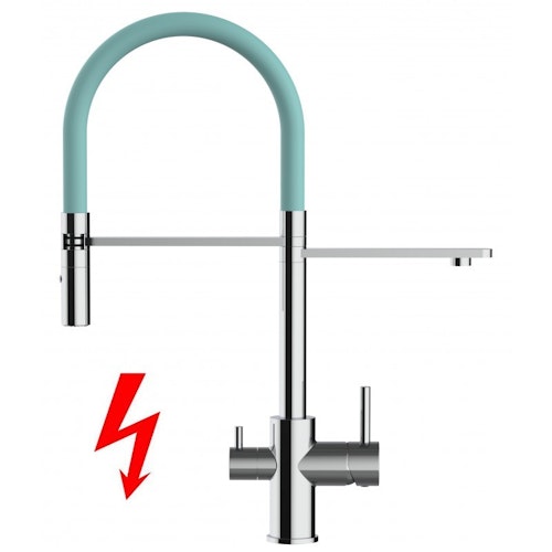 NIEDERDRUCK 3 Wege Wasserhahn Küchenarmatur, FL, mit 360° schwenkbarem Auslauf, abnehmbare 2 strahl Handbrause, Verchromt / Türkis