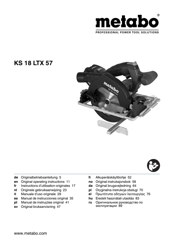 Bedienungsanleitung fÃ¼r Metabo Akku-HandkreissÃ¤ge KS 18 LTX 57