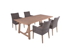 Garden Pleasure Gartenmöbel Set OAKLAND / NORVELL, Tisch 200 x 100 + 4 Sessel, Akazie / Polyrattan Pfefferbraun / Kissen 100 % Polyester Taupe