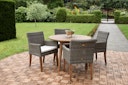 Vorschaubild Garden Pleasure Gartenmöbel Set FREMONT / NORVELL, Tisch Ø 110 + 4 Sessel, Akazie / Polyrattan Pfefferbraun / Kissen 100 % Polyester Taupe