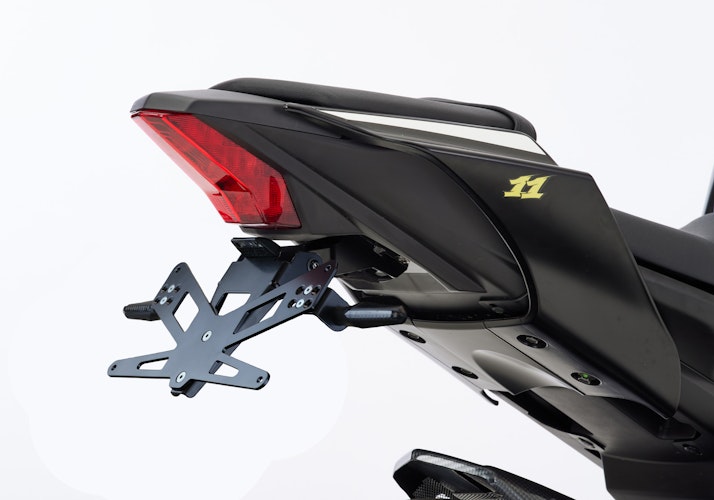 PROTECH X-SHAPE 125ccm Kennzeichenhalter SET mit Reflektor und Beleuchtung Alu & Stahl Schwarz für YAMAHA YZF-R125