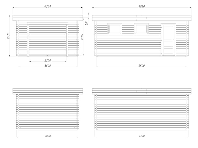 Palmako Garage Rasmus 19,0 m²- 44 mm - ohne Tor