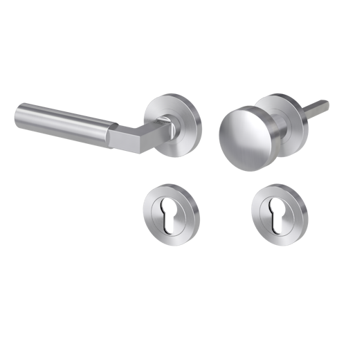 Griffwerk METRICO PROFESSIONAL Schraubtechnik GK4 -Edelstahl matt  Rosettengarnitur -Schraubt. -Knopf R2 -WL -TS 40-45mm