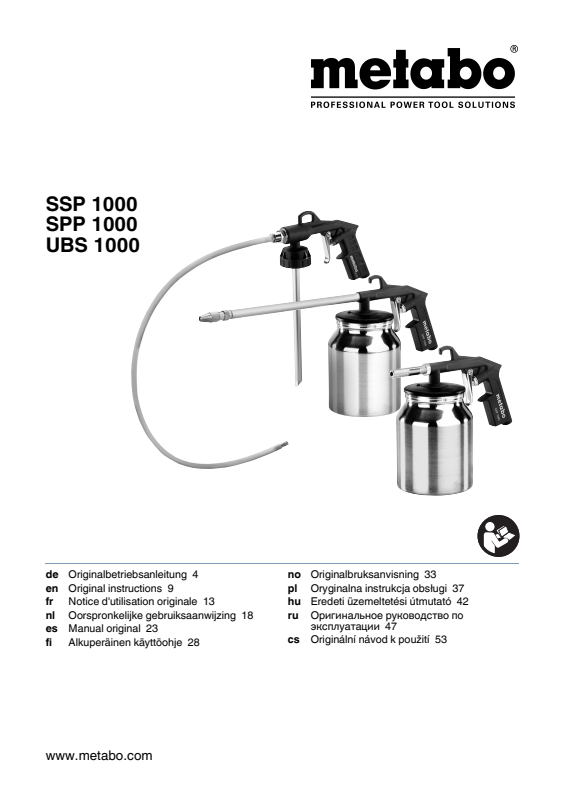 Bedienungsanleitung fÃ¼r Metabo Sandstrahlpistole SSP 1000
