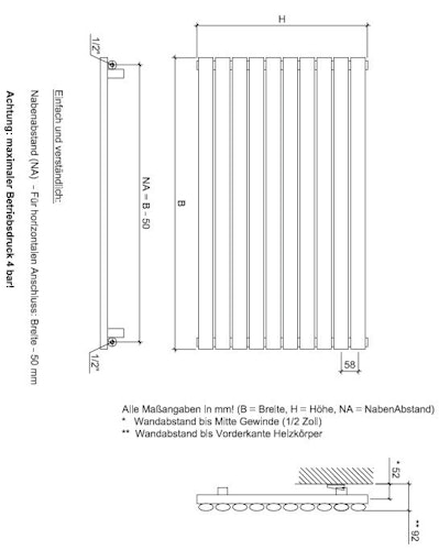 Ximax Raumheizkörper FORTUNA horizontal weiß
