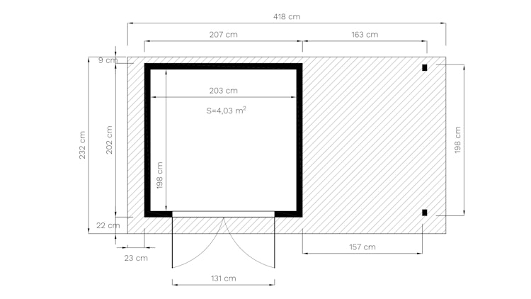 Bertilo Gartenhaus Pent Modern 3 Plus inkl. Anbaudach - 18 mm