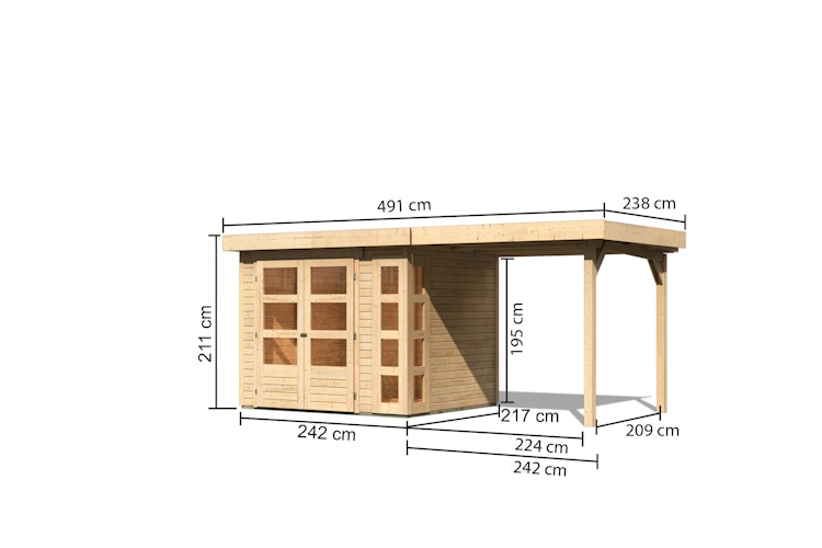 Karibu Woodfeeling Gartenhaus Kerko 3/4/5/6 mit 240 cm Schleppdach - 19 mm