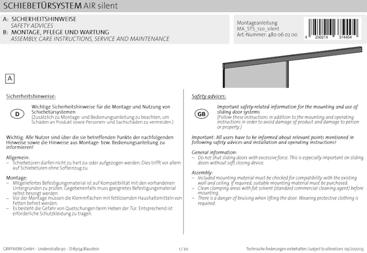 Griffwerk Glasschiebetürkomplettset Planeo Air Silent dichtschließend