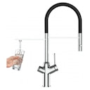 Vorschaubild 3 Wege Wasserhahn Küchenarmatur, BOD, mit 360° schwenkbarem Auslauf, abnehmbare 2 strahl Handbrause, Verchromt / Schwarz