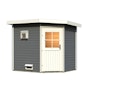Vorschaubild Karibu Gartensauna Pultdach Saunahaus Mikka mit Eckeinstieg terragrau inkl. gratis Sauna-Zubehörset im Wert von 234,94 €