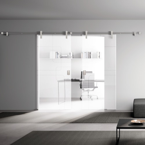 GRIFFWERK offenes Schiebetürsystem R8 vor der Wand-Edelstahl Optik