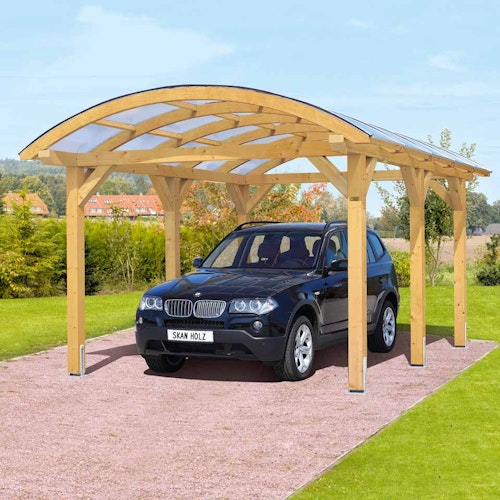 Skan Holz Franken - Bogendach Einzelcarport aus Leimholz Breite 376 cm