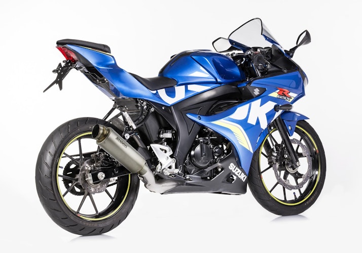 SHARK KOMPLETTANLAGE Titan silber SRC 4 für SUZUKI GSX-R 125,GSX-S 125 EURO4  