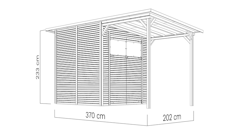 Bertilo Gartenhaus Pent Modern 3 Plus inkl. Anbaudach - 18 mm