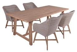 Garden Pleasure Gartenmöbel Set OAKLAND 12, Tisch 200 x 100 + 4 Sessel, Akazie / Polyrattan Zimtbraun / Kissen 100 % Polyester Taupe
