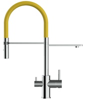 3 Wege Wasserhahn Küchenarmatur, FL, mit 360° schwenkbarem Auslauf, abnehmbare 2 strahl Handbrause, Verchromt / Gelb