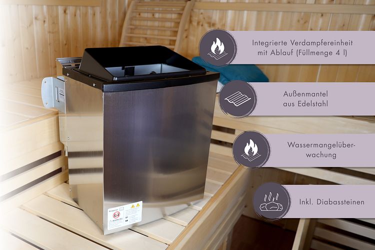 Karibu 9 kW Bio-Kombiofen Saunaofen anthrazit für externe Steuerung