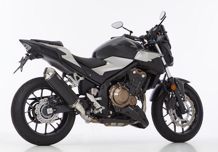 SHARK SLIP-ON Aluminium eloxiert/Endkappe Edelstahl poliert schwarz DSX-5 für HONDA CB500F,CB500X,CBR500R EURO4 EURO5 