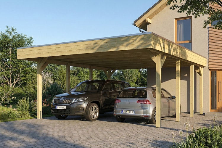 Skan Holz Friesland - Flachdach Doppelcarport aus Nadelholz Breite 546 cm