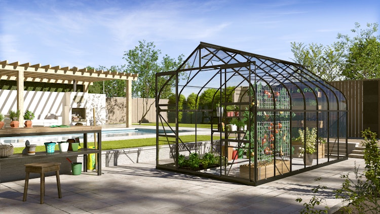 Vitavia Gewächshaus Dione/Diana 11500 inkl. 4 Dachfenster und Stahlfundamentrahmen - 11,5 m²